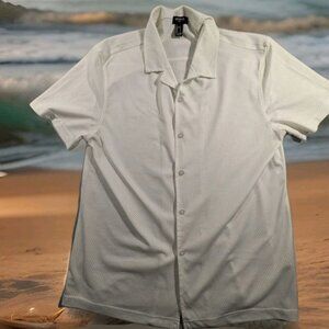 Forever 21 Men's Large White Mesh Button Up Short Sleeve Shirt